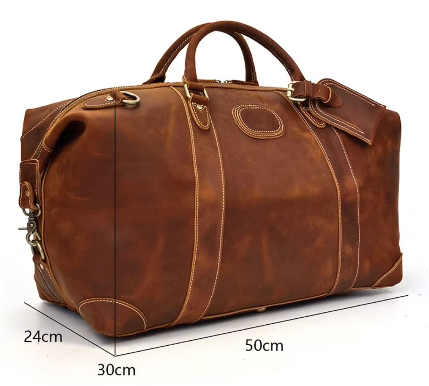 Brown Leather Weekender Bag Overnight Travel Duffle