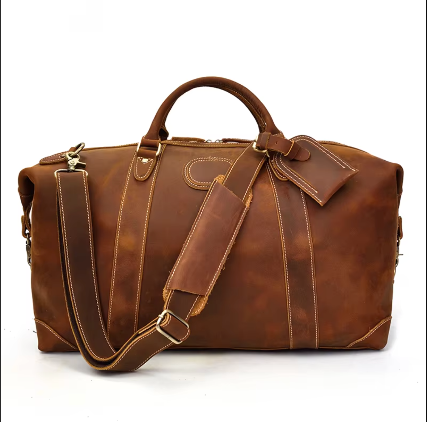 Brown Leather Weekender Bag Overnight Travel Duffle