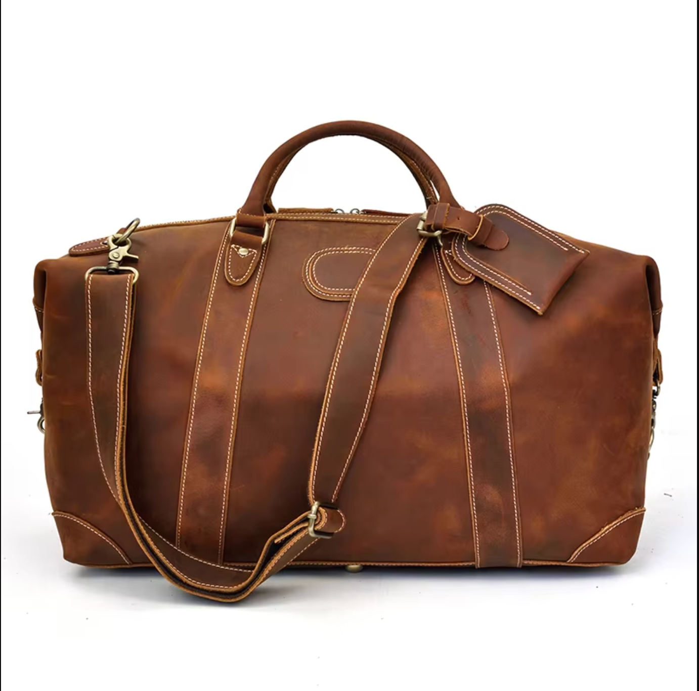 Brown Leather Weekender Bag Overnight Travel Duffle