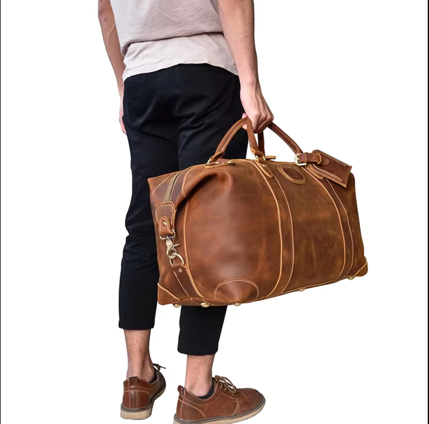 Brown Leather Weekender Bag Overnight Travel Duffle