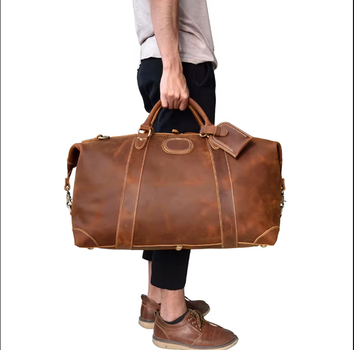 Brown Leather Weekender Bag Overnight Travel Duffle