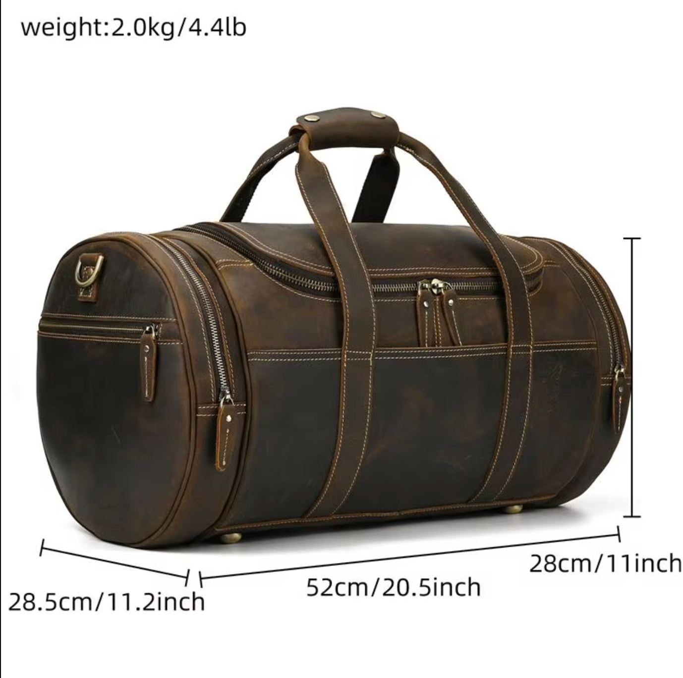 Men's Leather Duffle Bag For Travel, Overnight & Gym