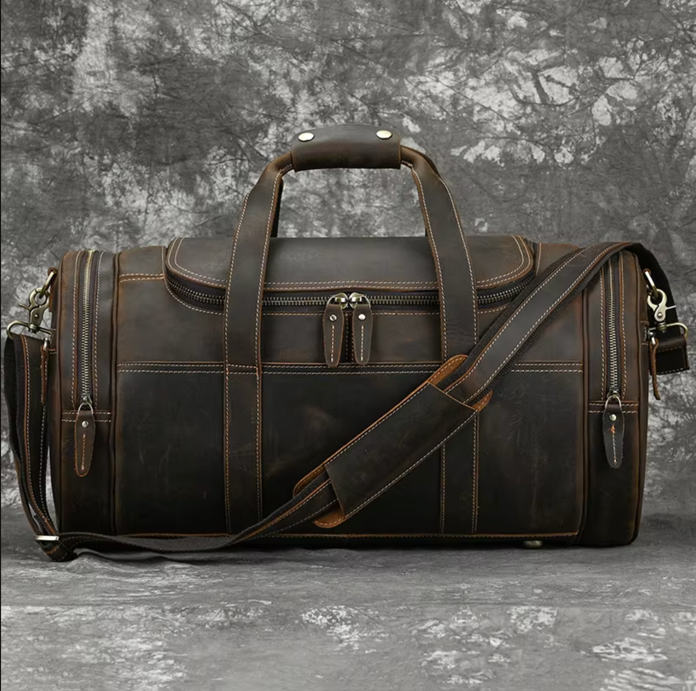 Men's Leather Duffle Bag For Travel, Overnight & Gym