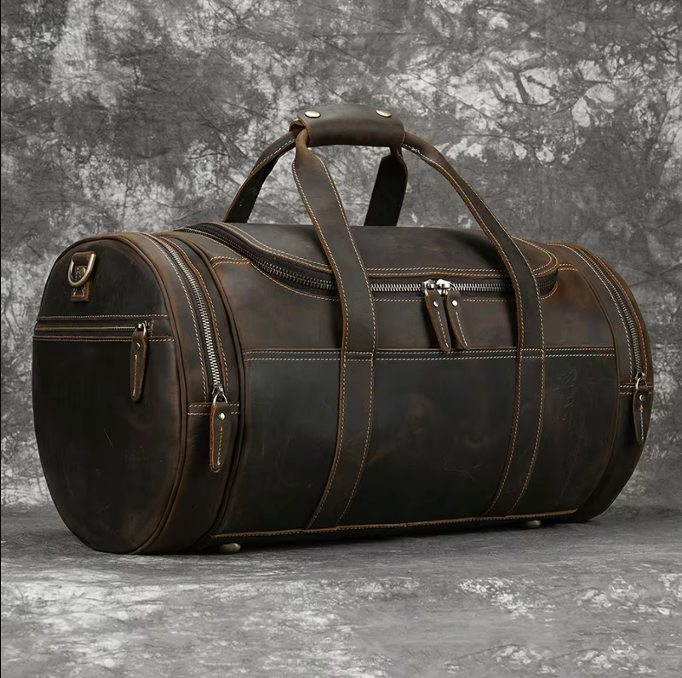 Men's Leather Duffle Bag For Travel, Overnight & Gym