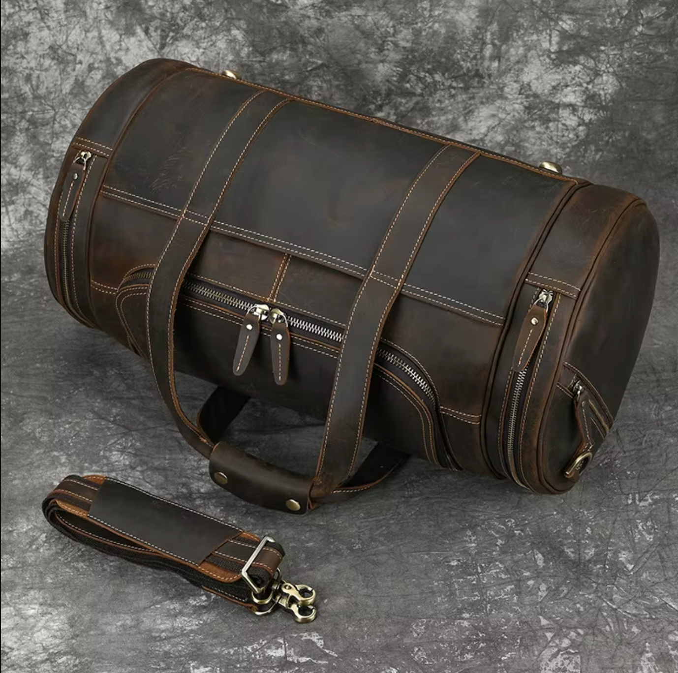 Men's Leather Duffle Bag For Travel, Overnight & Gym