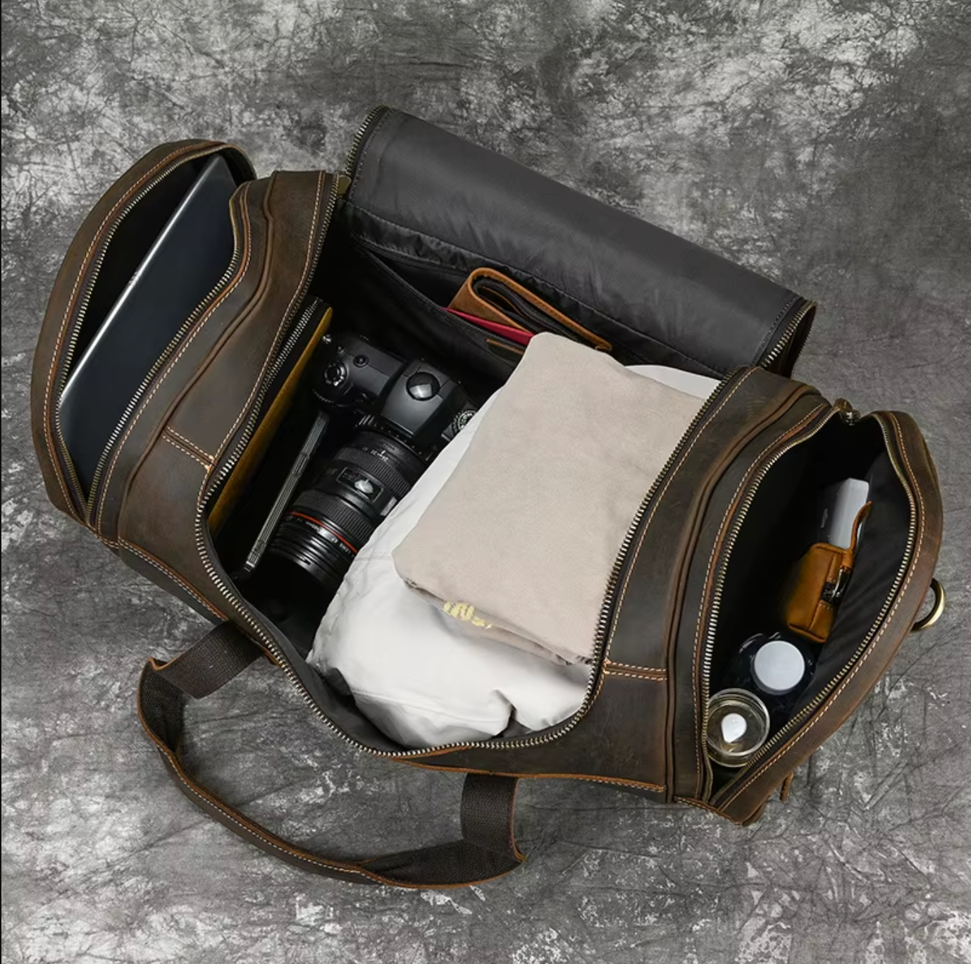 Men's Leather Duffle Bag For Travel, Overnight & Gym