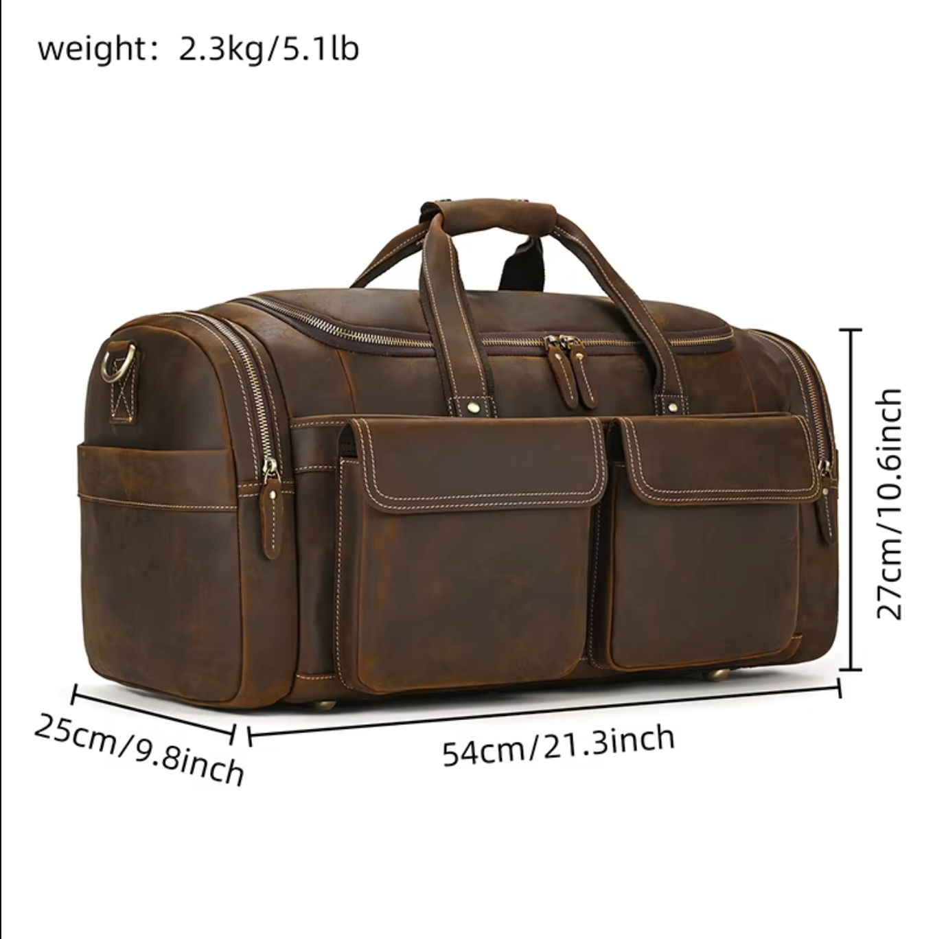 Men's Brown Leather Overnight Duffle Bag