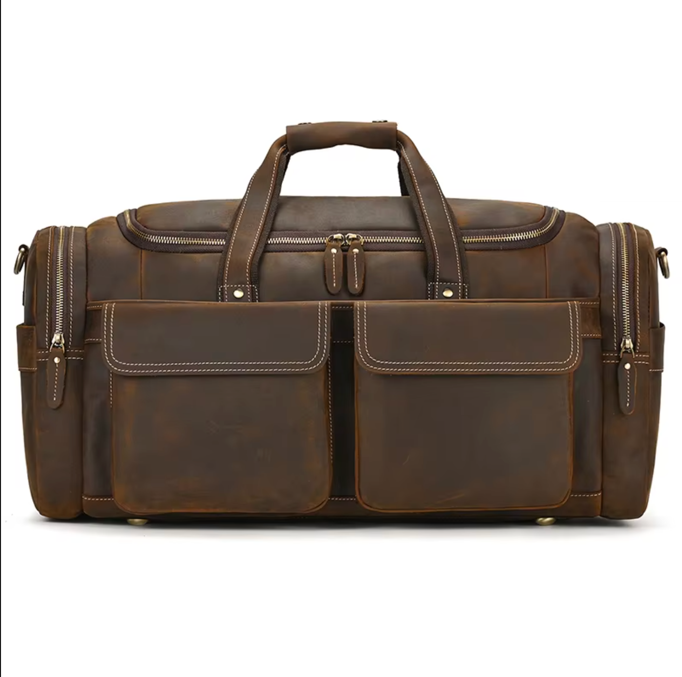 Men's Brown Leather Overnight Duffle Bag