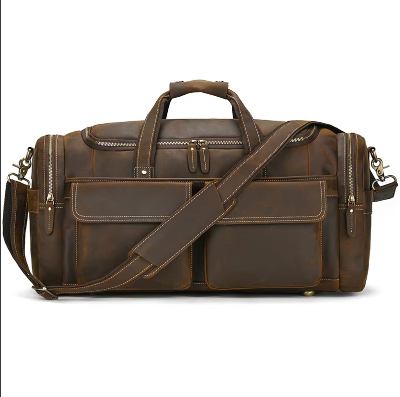 Men's Brown Leather Overnight Duffle Bag