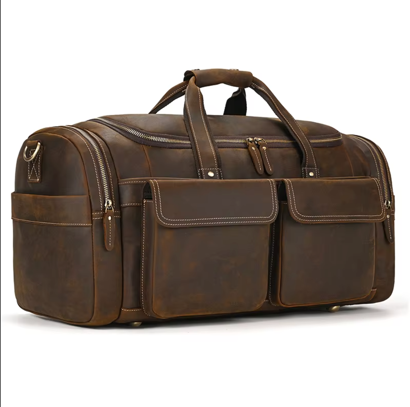 Men's Brown Leather Overnight Duffle Bag