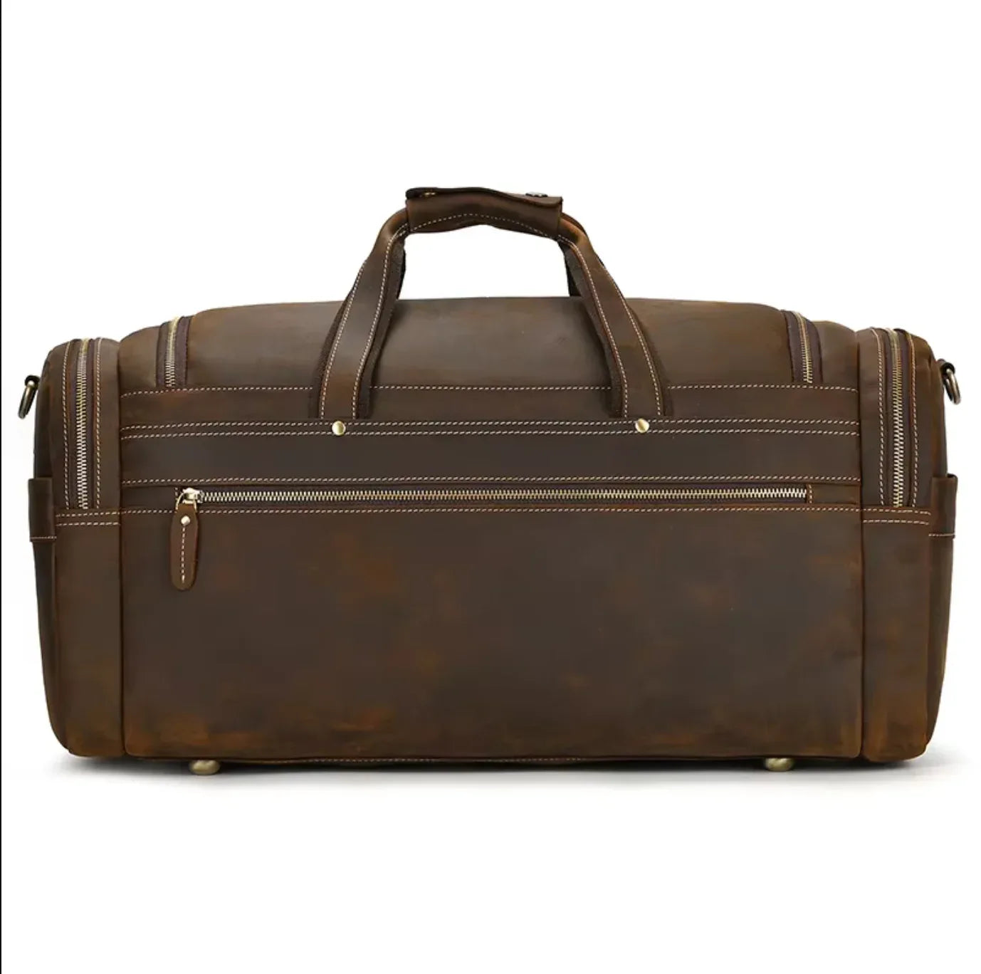 Men's Brown Leather Overnight Duffle Bag
