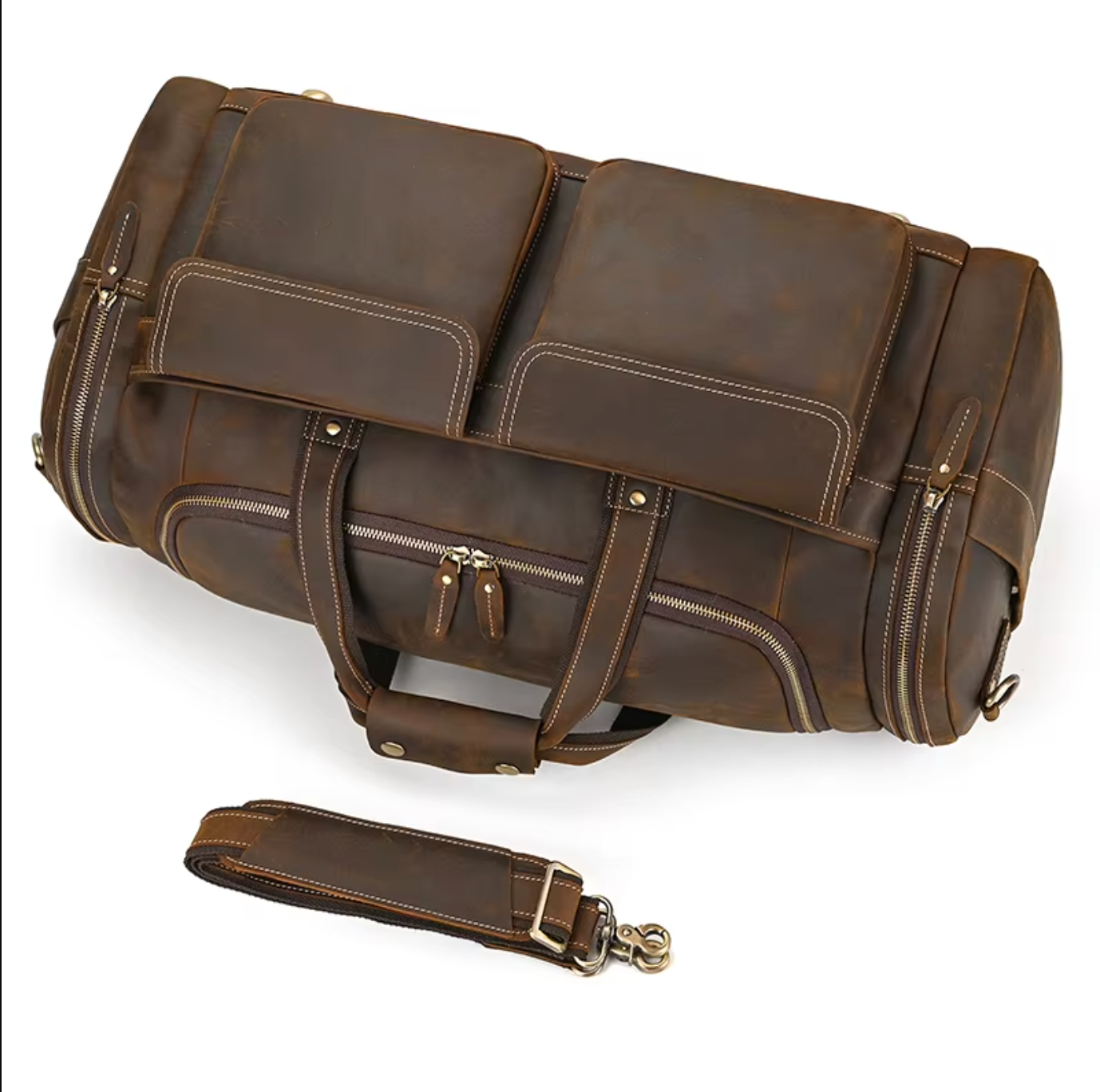 Men's Brown Leather Overnight Duffle Bag