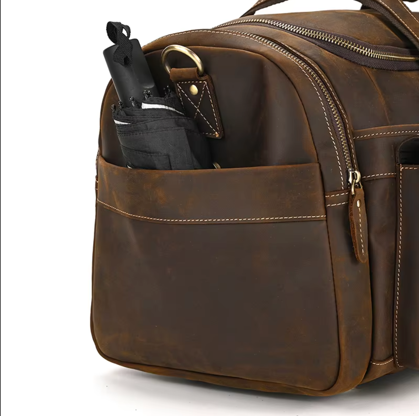 Men's Brown Leather Overnight Duffle Bag
