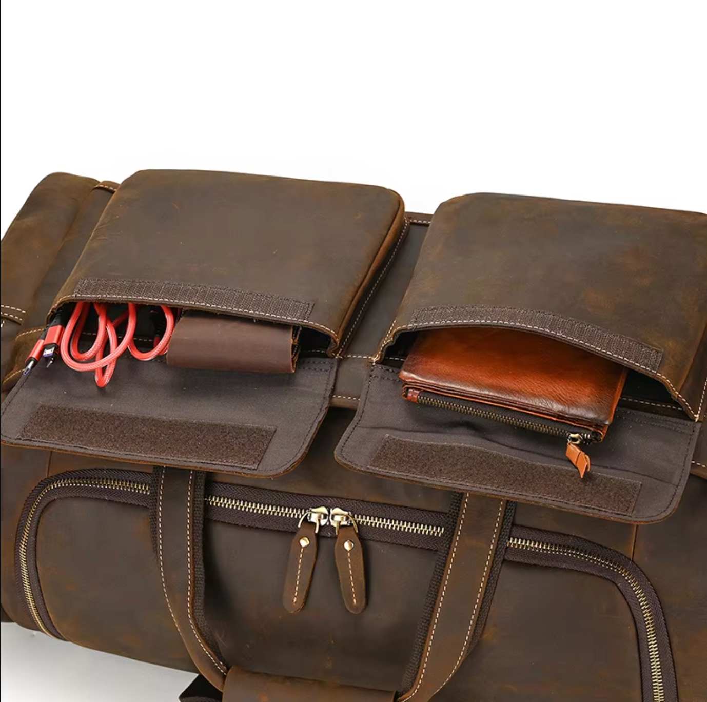 Men's Brown Leather Overnight Duffle Bag