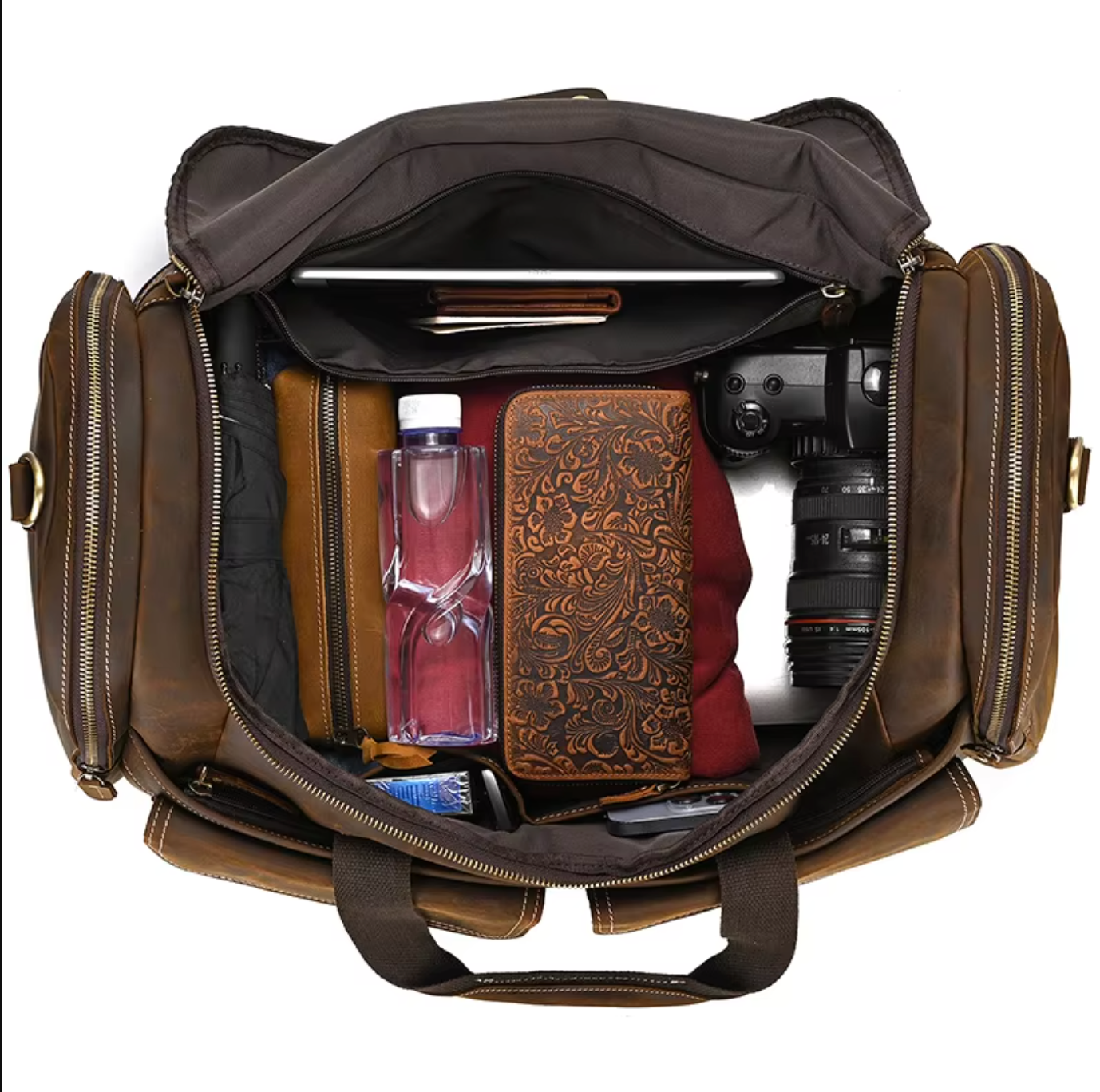 Men's Brown Leather Overnight Duffle Bag
