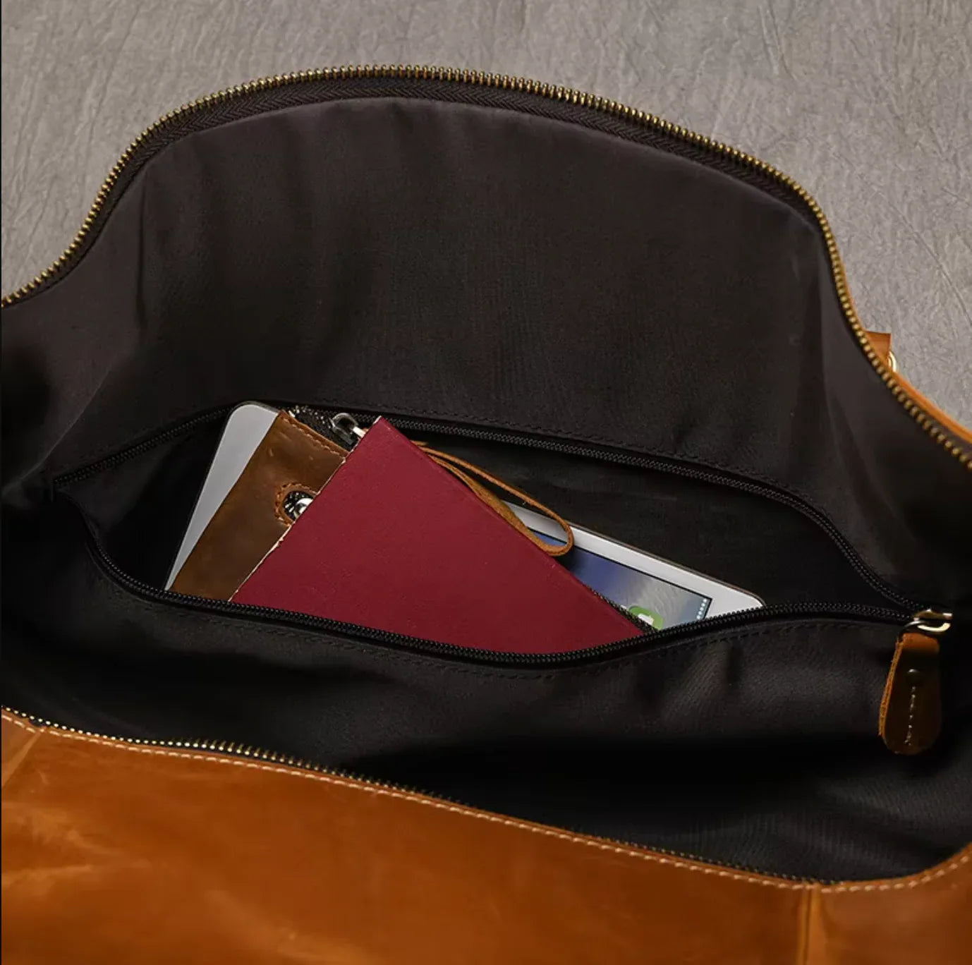 Brown Leather Duffle Overnight Bag with Shoe Compartment