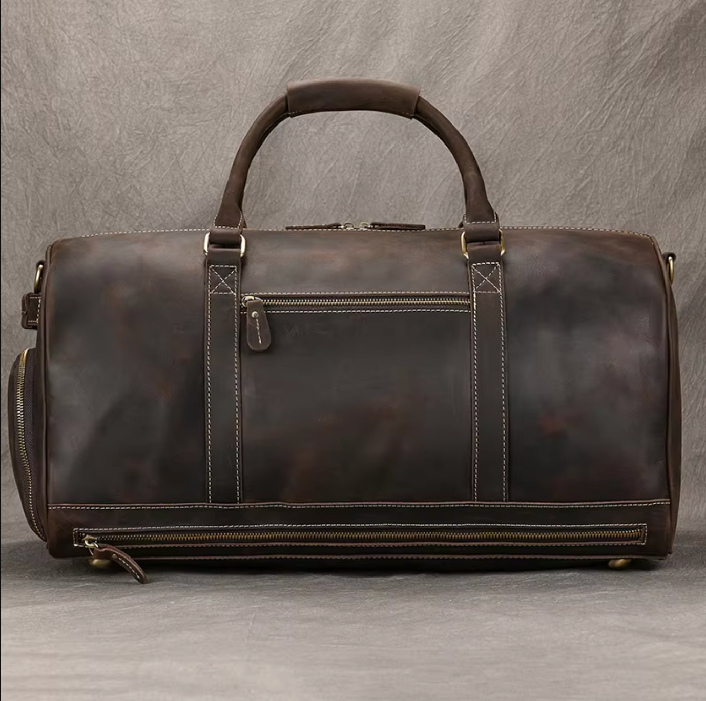 Brown Leather Duffle Overnight Bag with Shoe Compartment