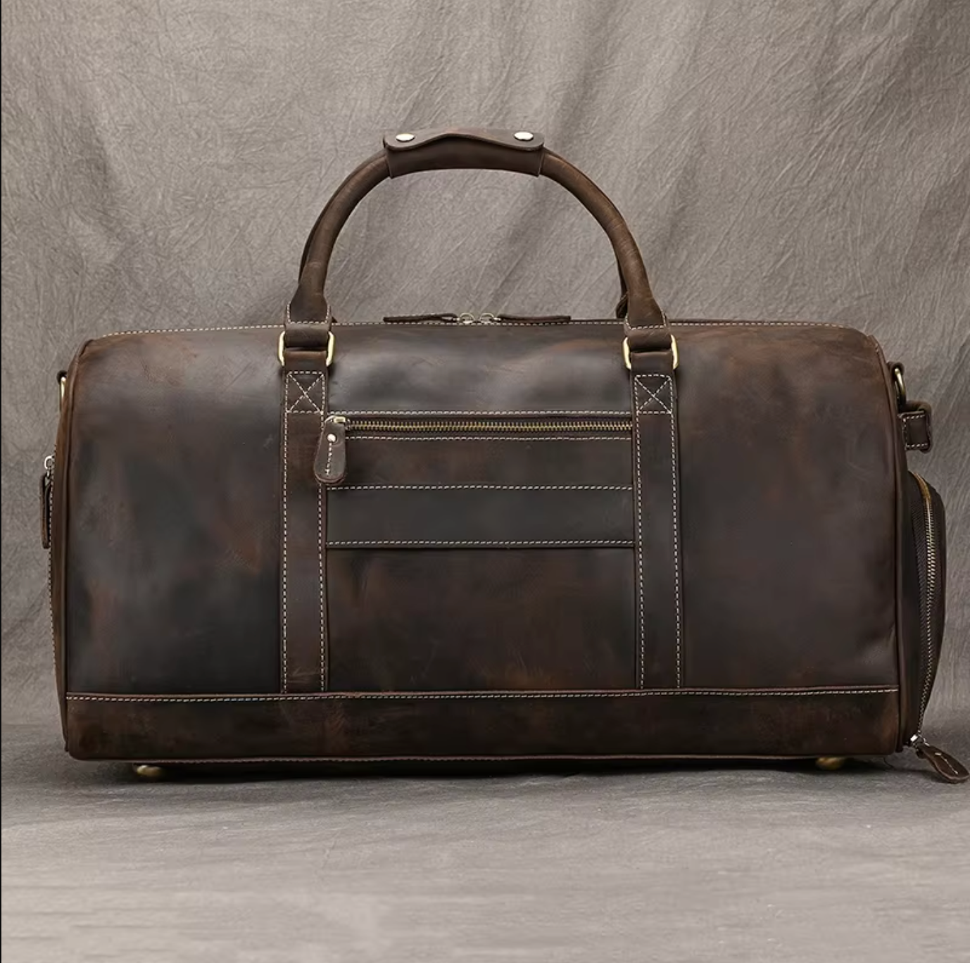 Brown Leather Duffle Overnight Bag with Shoe Compartment