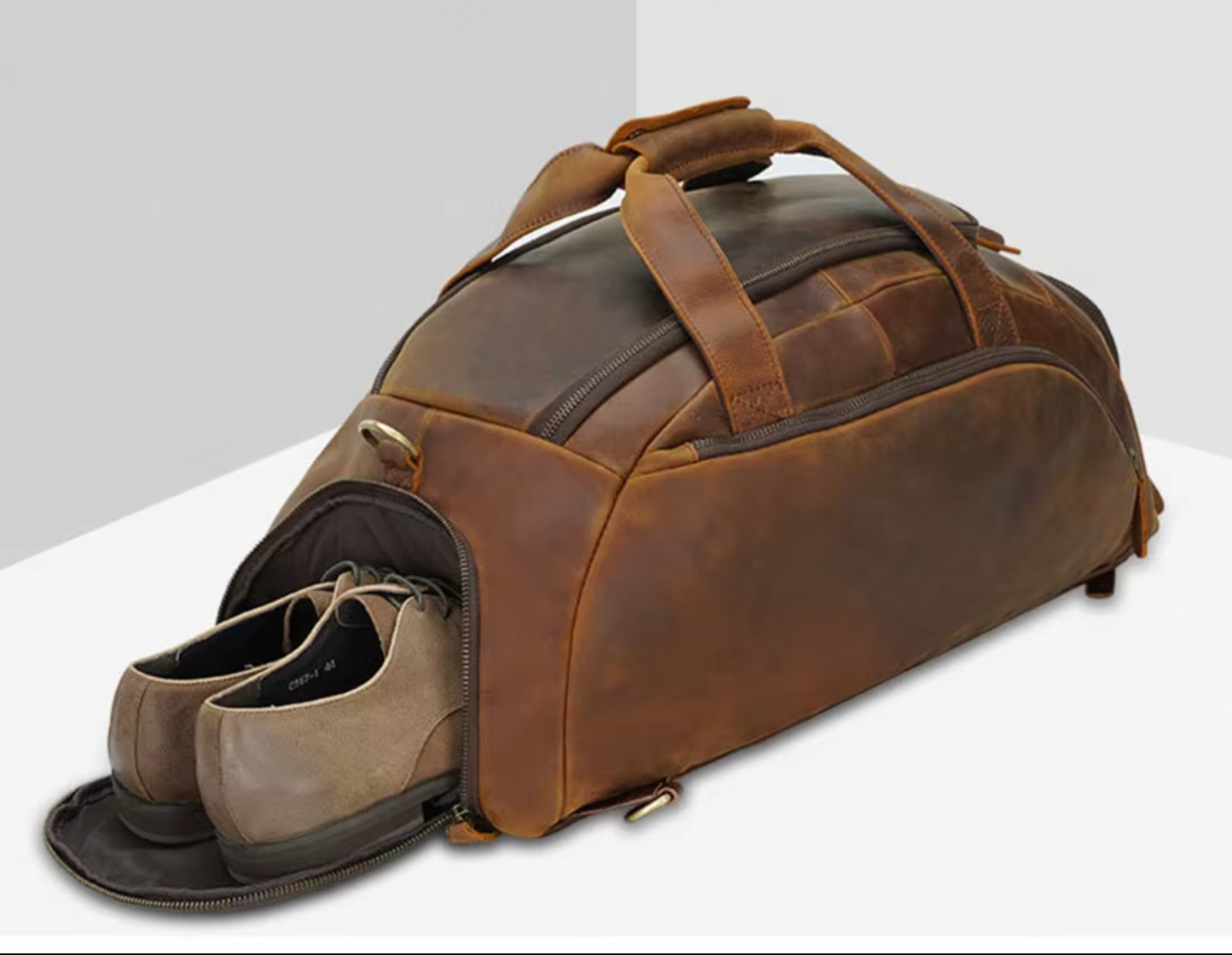 leather weekender travel handbag