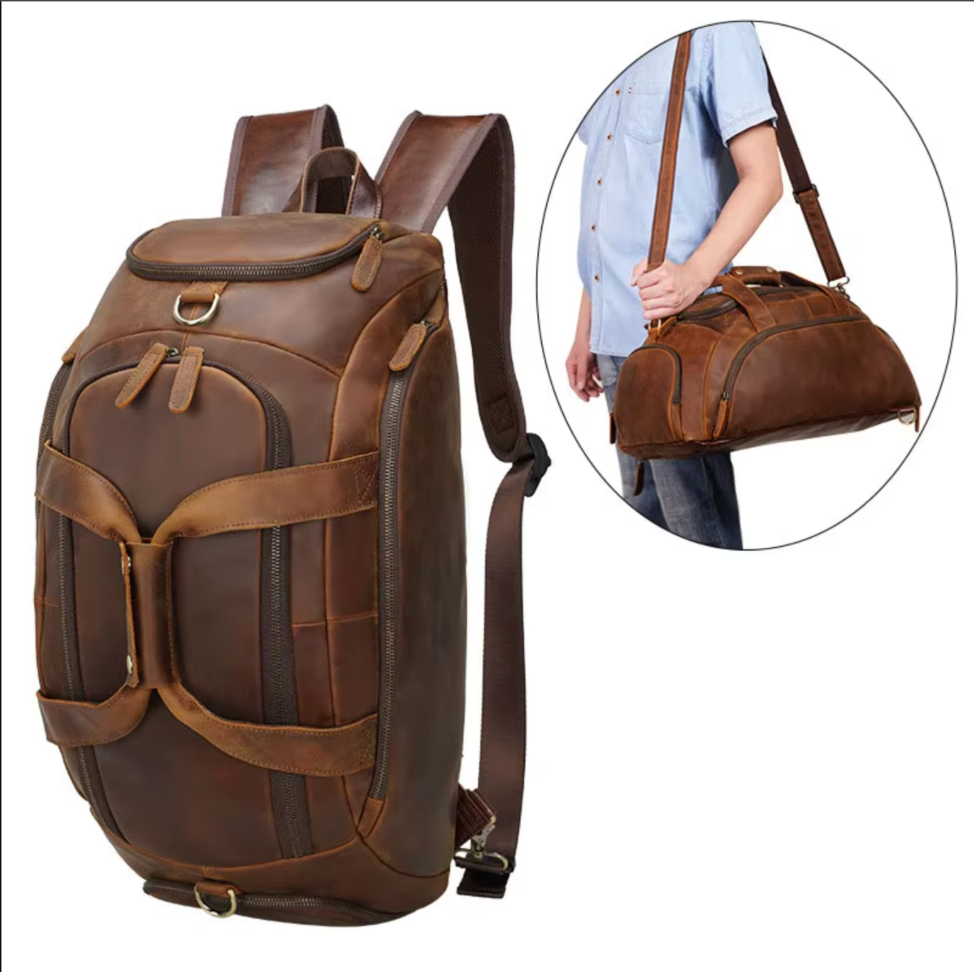 leather weekender travel handbag