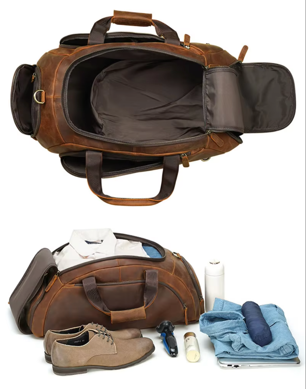 leather weekender travel handbag