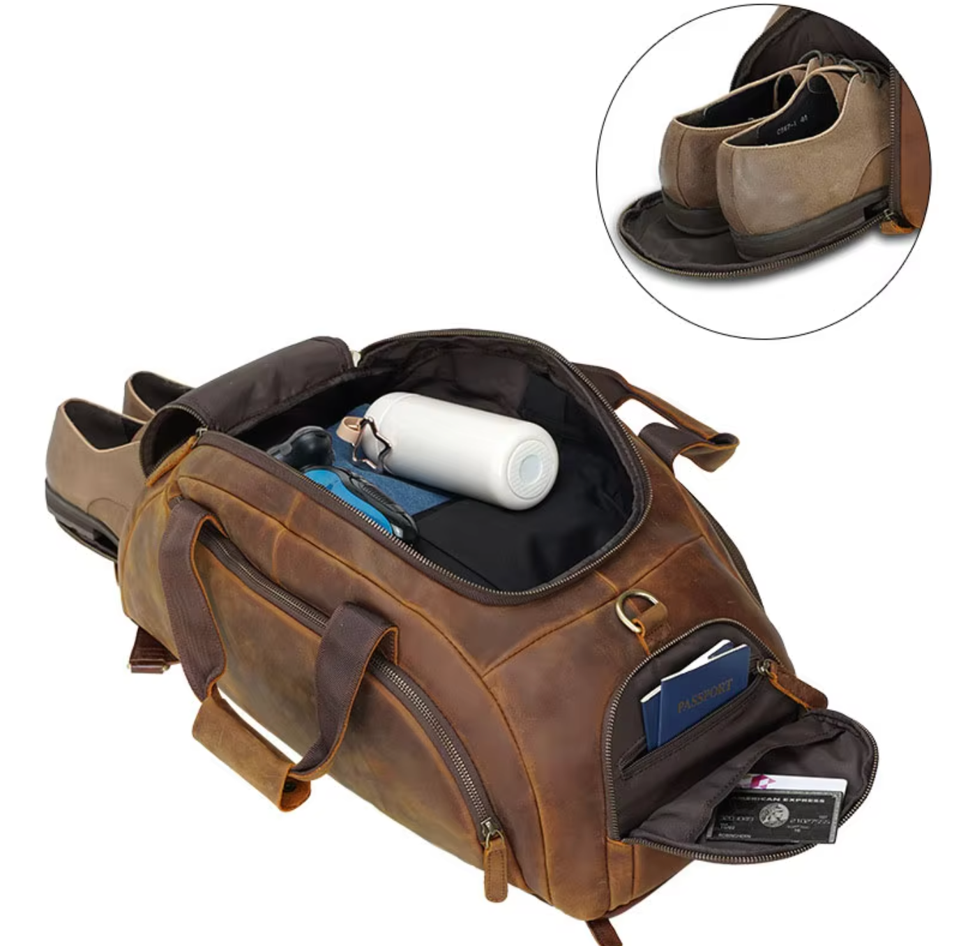 leather weekender travel handbag