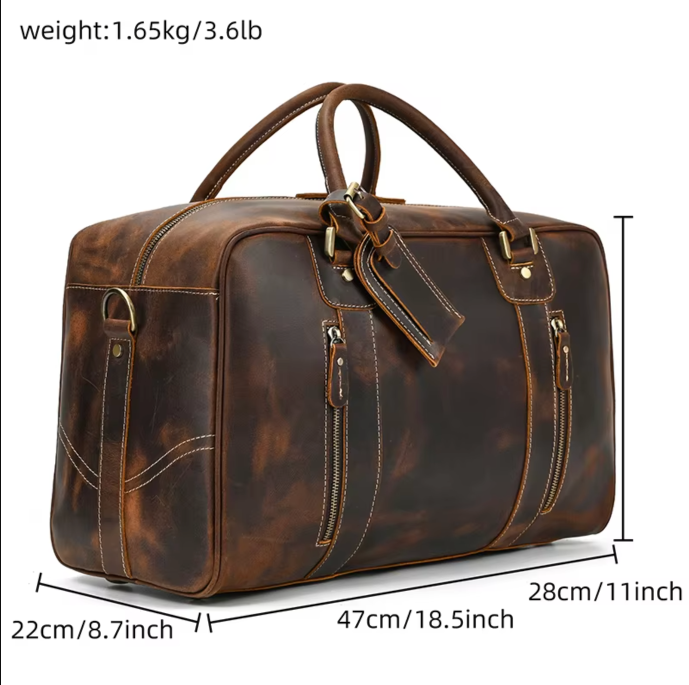 Mens Leather Duffle Weekender Bag Vintage