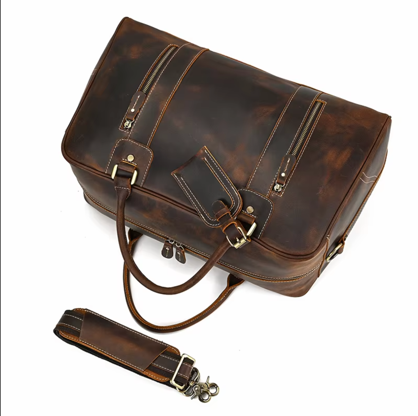 Mens Leather Duffle Weekender Bag Vintage