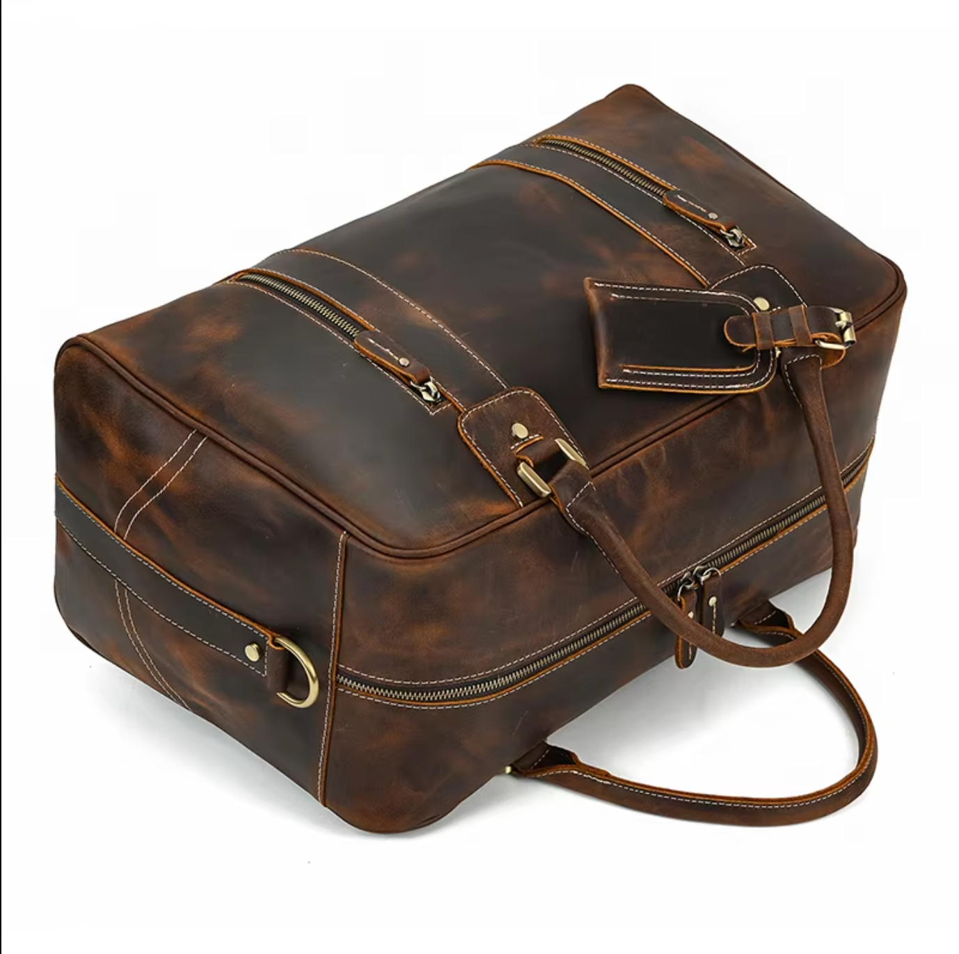 Mens Leather Duffle Weekender Bag Vintage