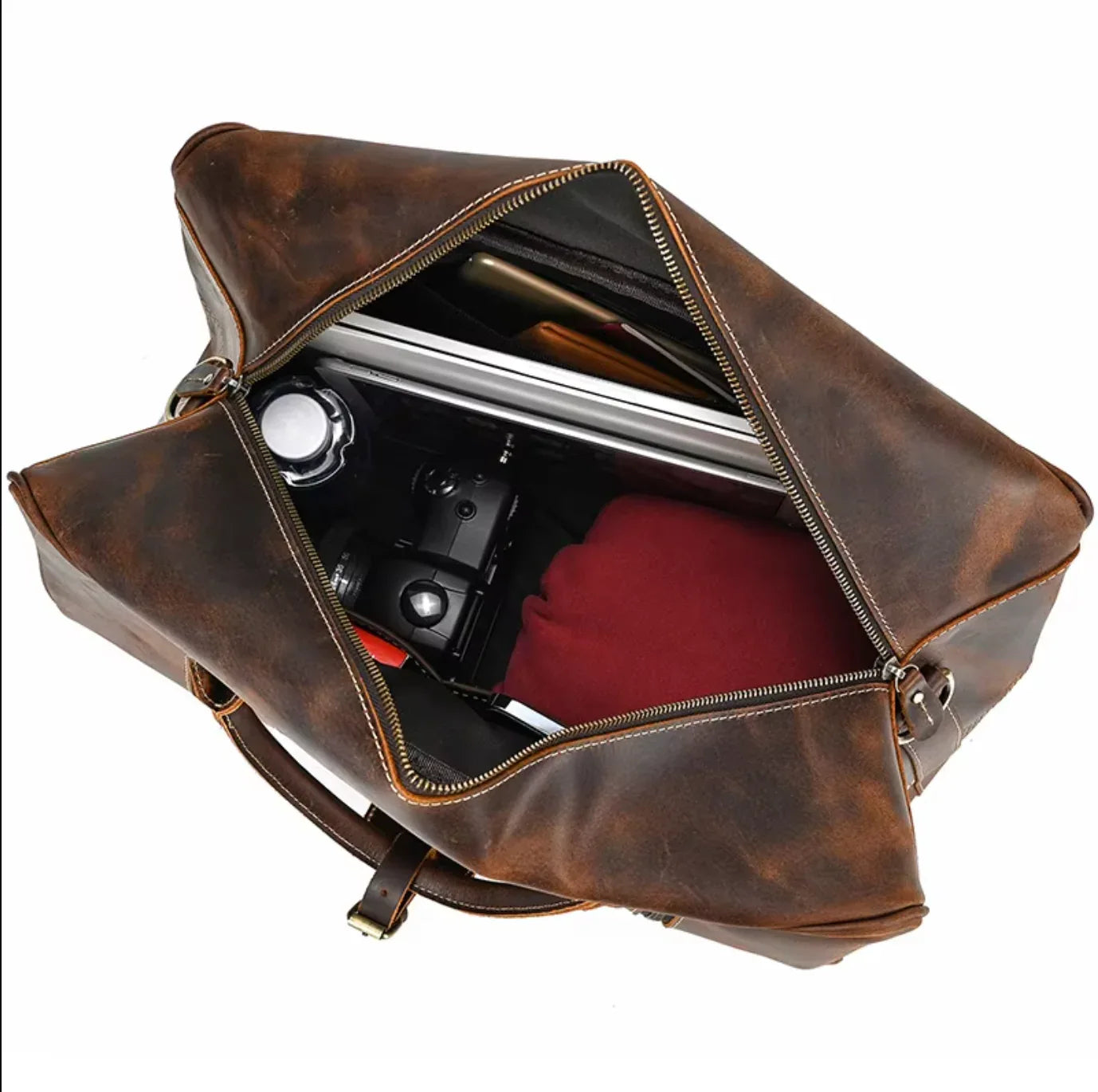 Mens Leather Duffle Weekender Bag Vintage