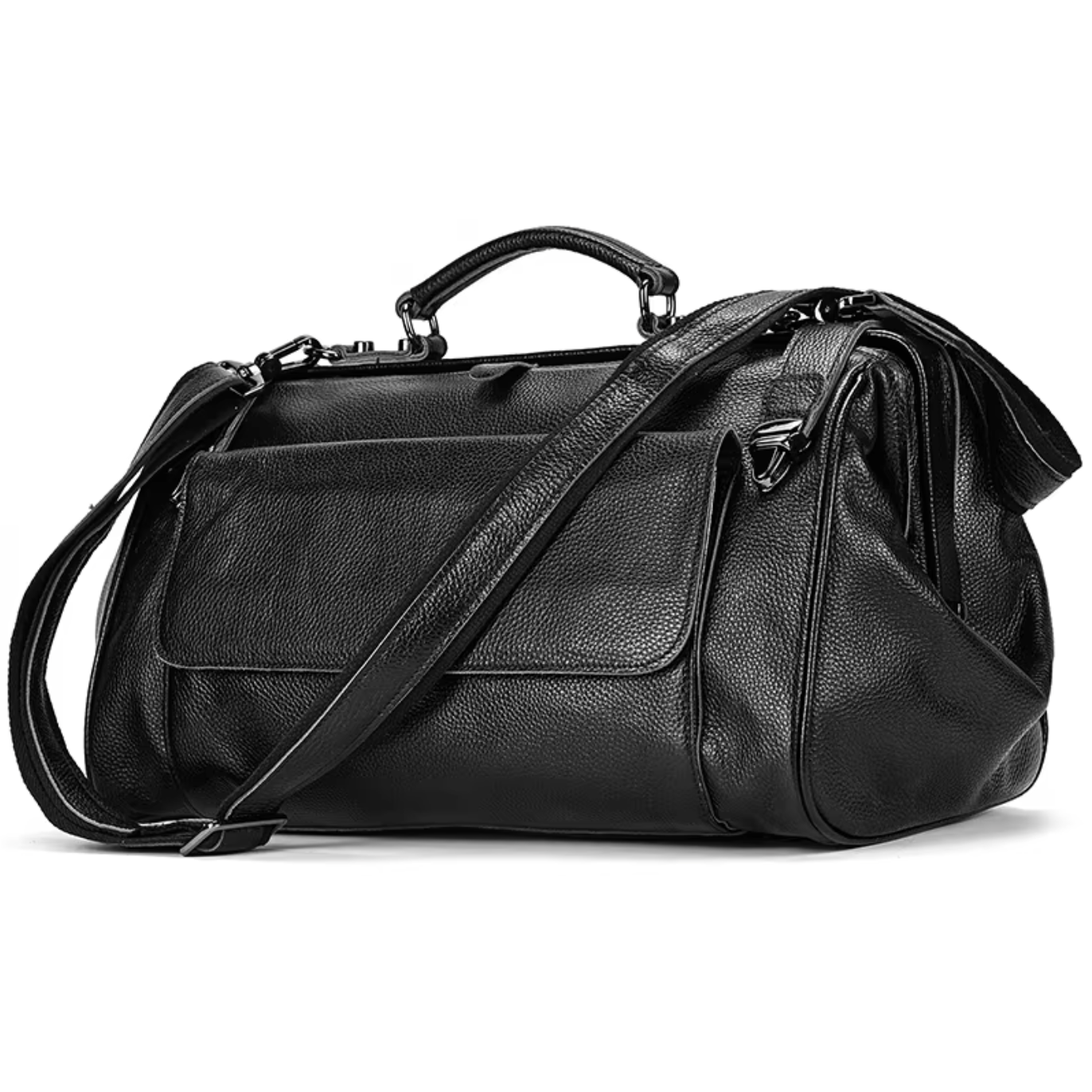 Full Grain Leather Travel Overnight Bag With Metal Buckle
