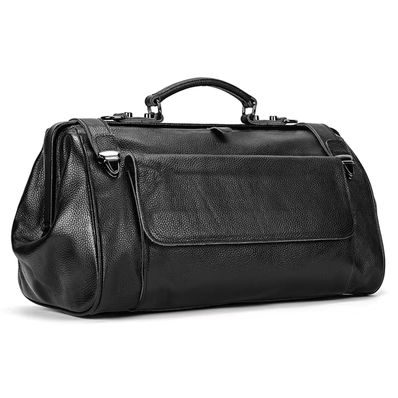 Full Grain Leather Travel Overnight Bag With Metal Buckle