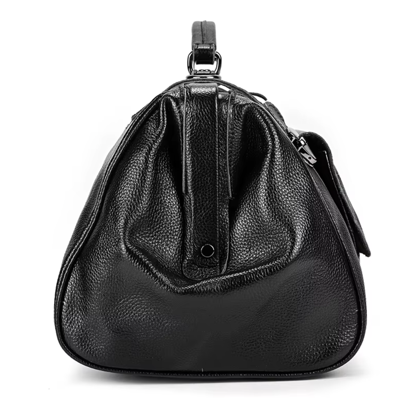 Full Grain Leather Travel Overnight Bag With Metal Buckle