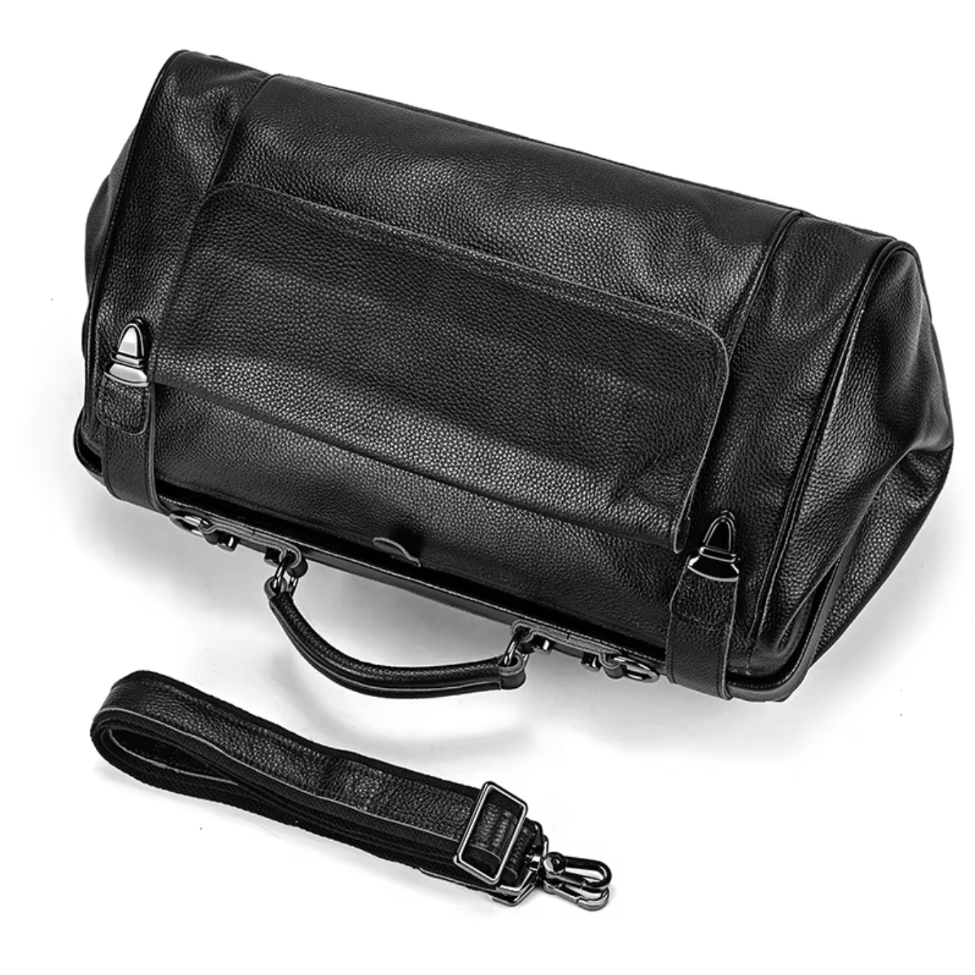 Full Grain Leather Travel Overnight Bag With Metal Buckle