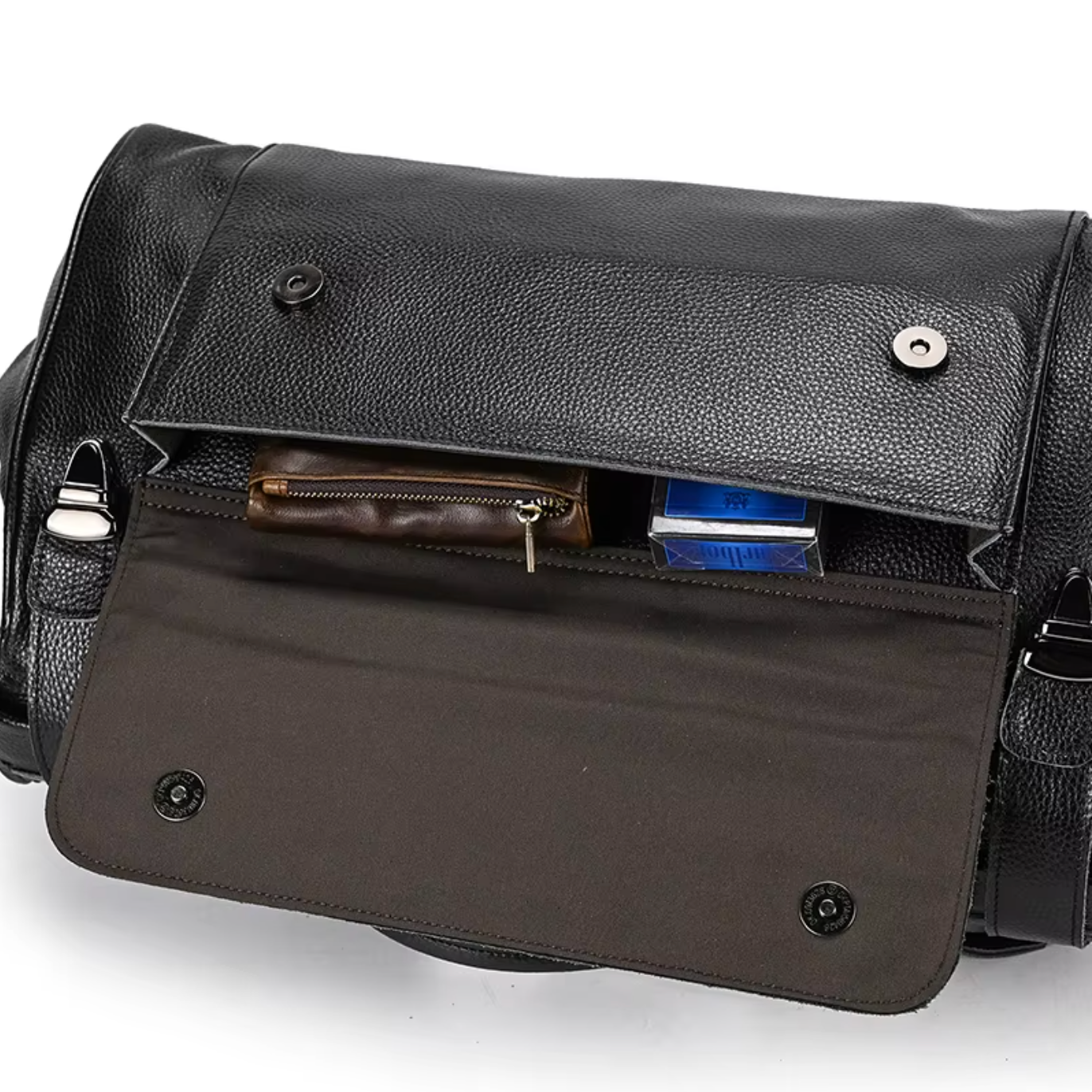 Full Grain Leather Travel Overnight Bag With Metal Buckle