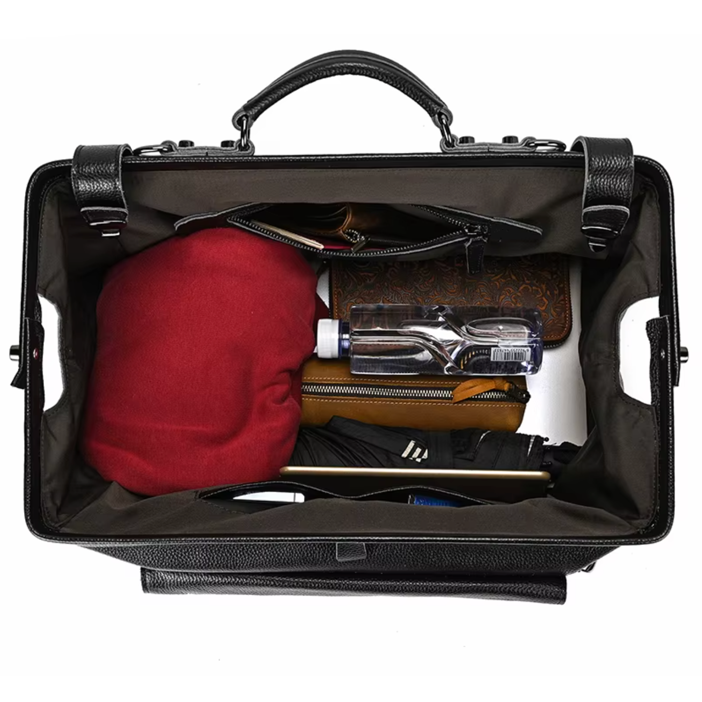 Full Grain Leather Travel Overnight Bag With Metal Buckle