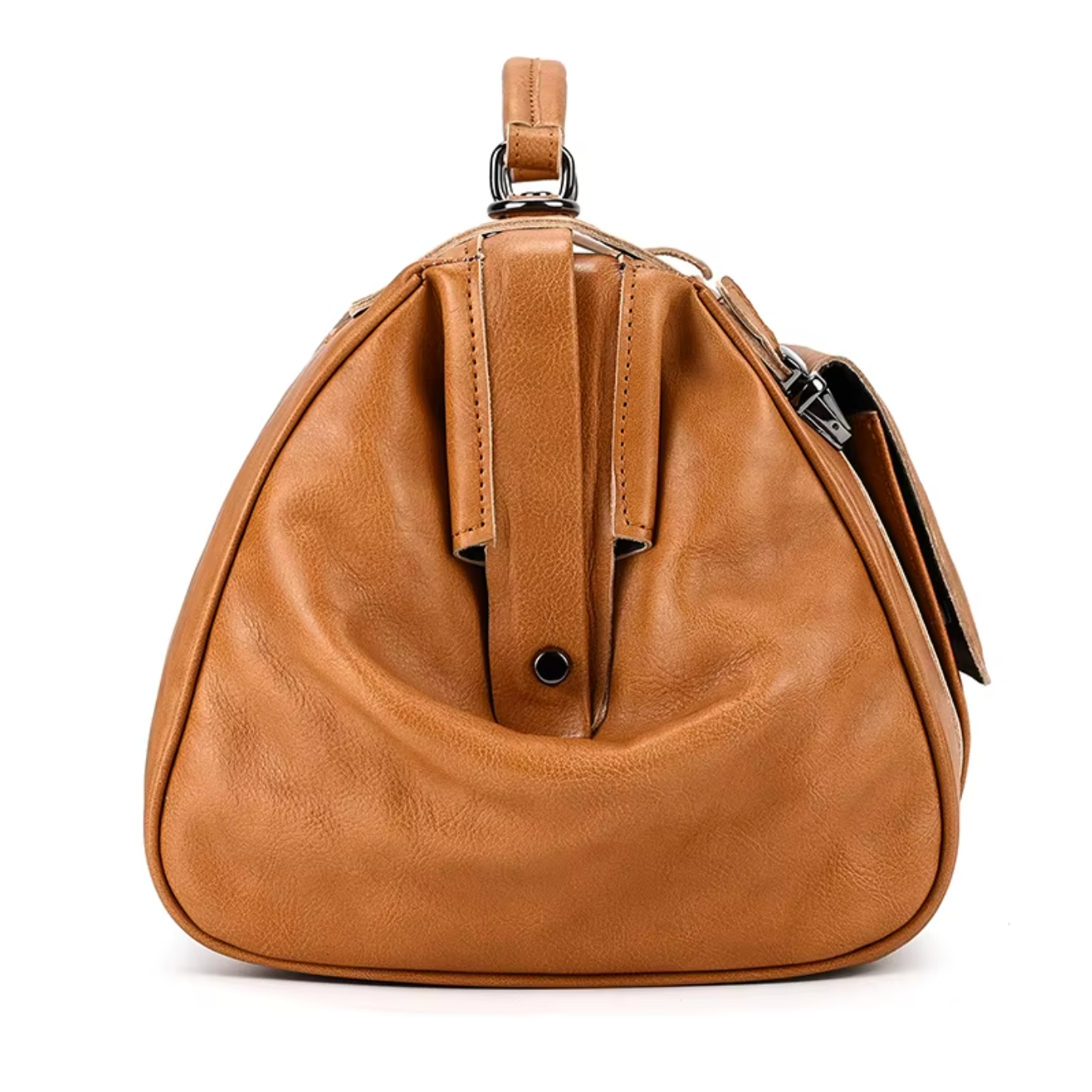 mens leather overnight bag with metal buckle