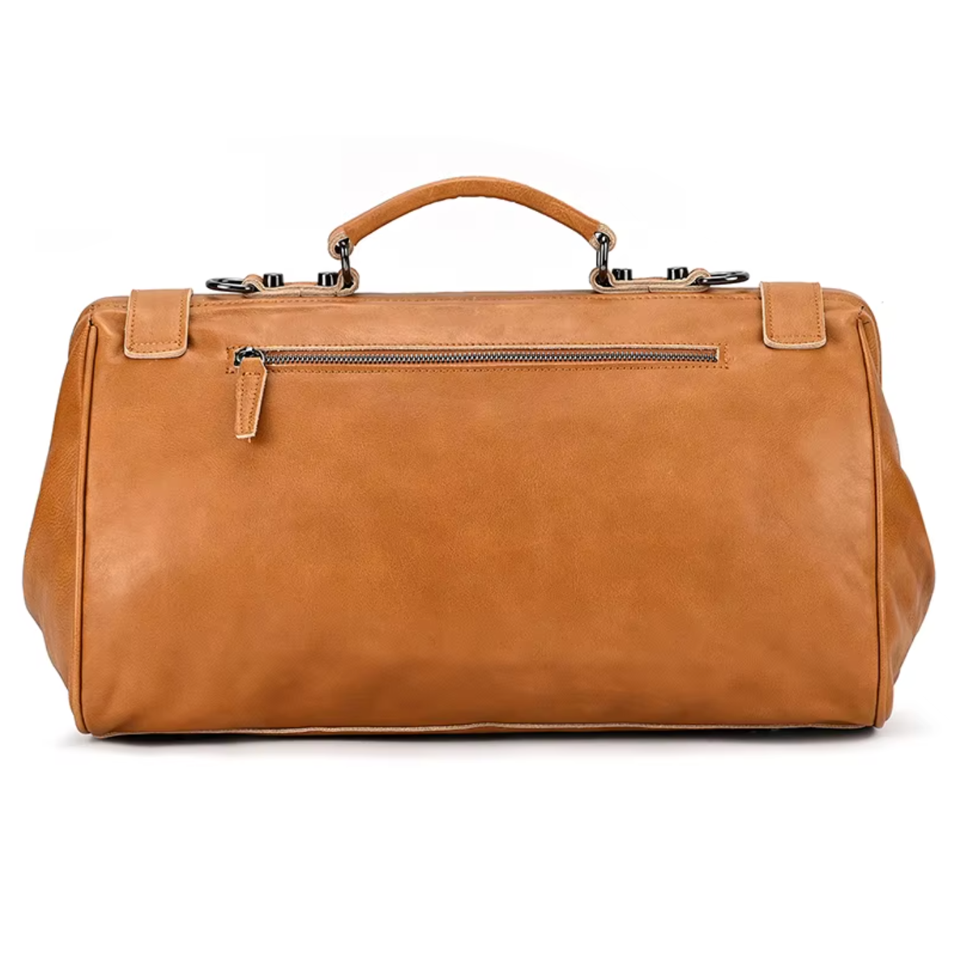 mens leather overnight bag with metal buckle