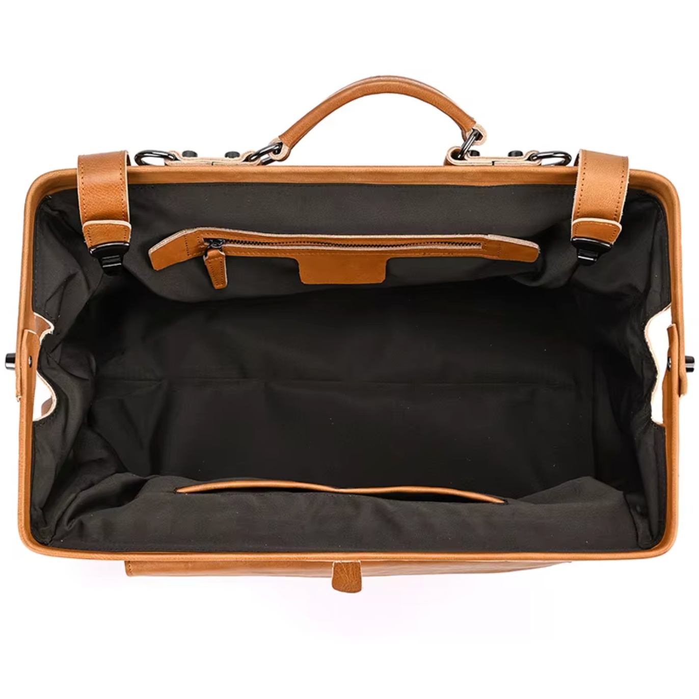 mens leather overnight bag with metal buckle