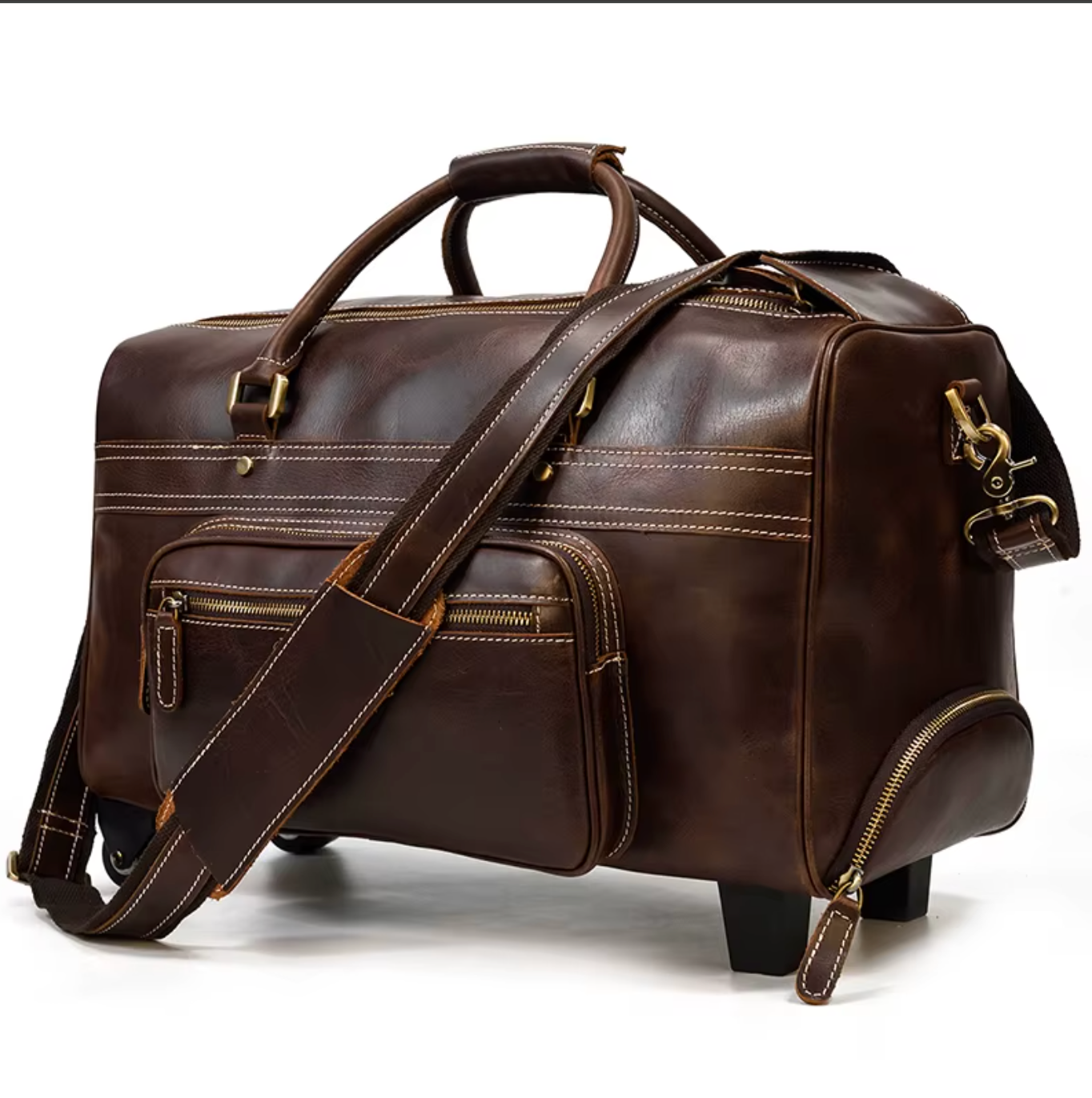Women's leather luggage bag wheels duffle bag trolley case