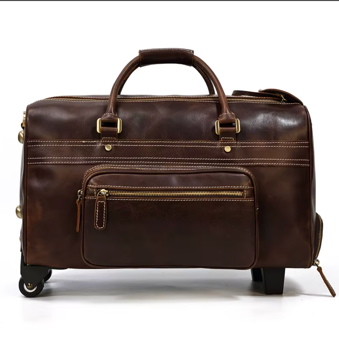 Women's leather luggage bag wheels duffle bag trolley case