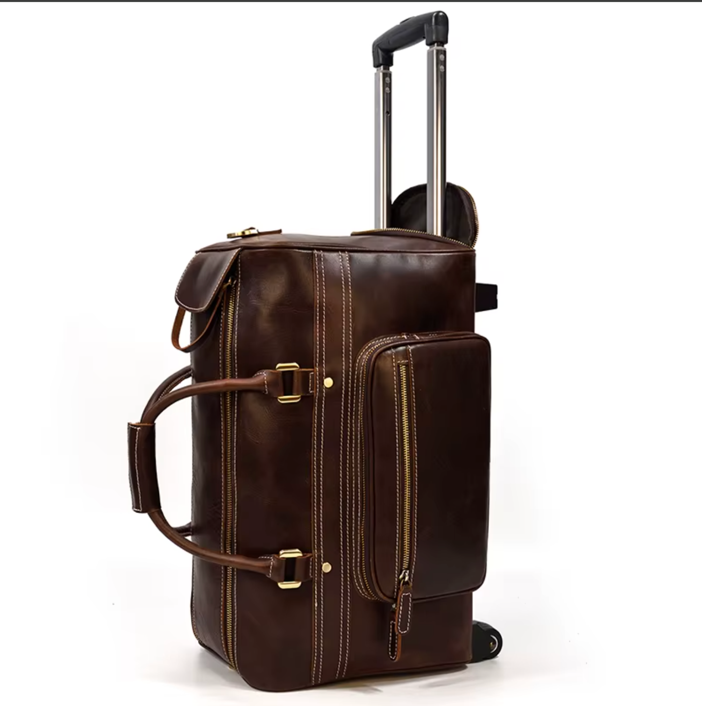Women's leather luggage bag wheels duffle bag trolley case