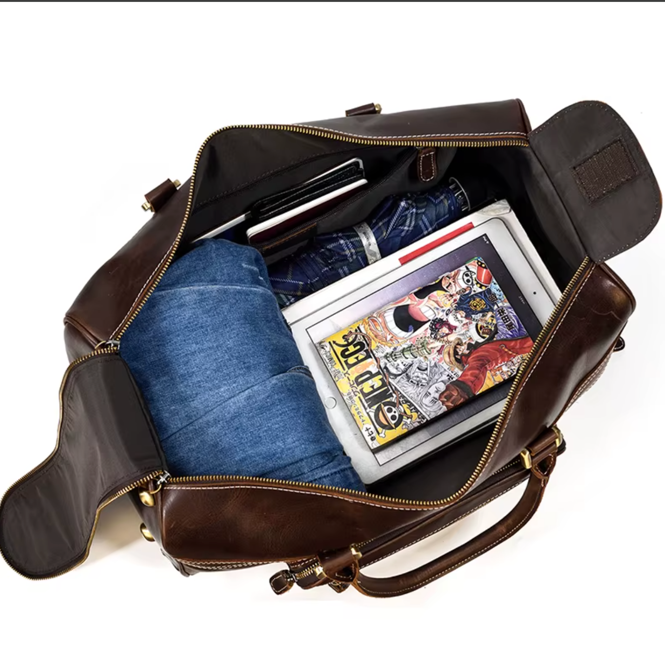 Women's leather luggage bag wheels duffle bag trolley case