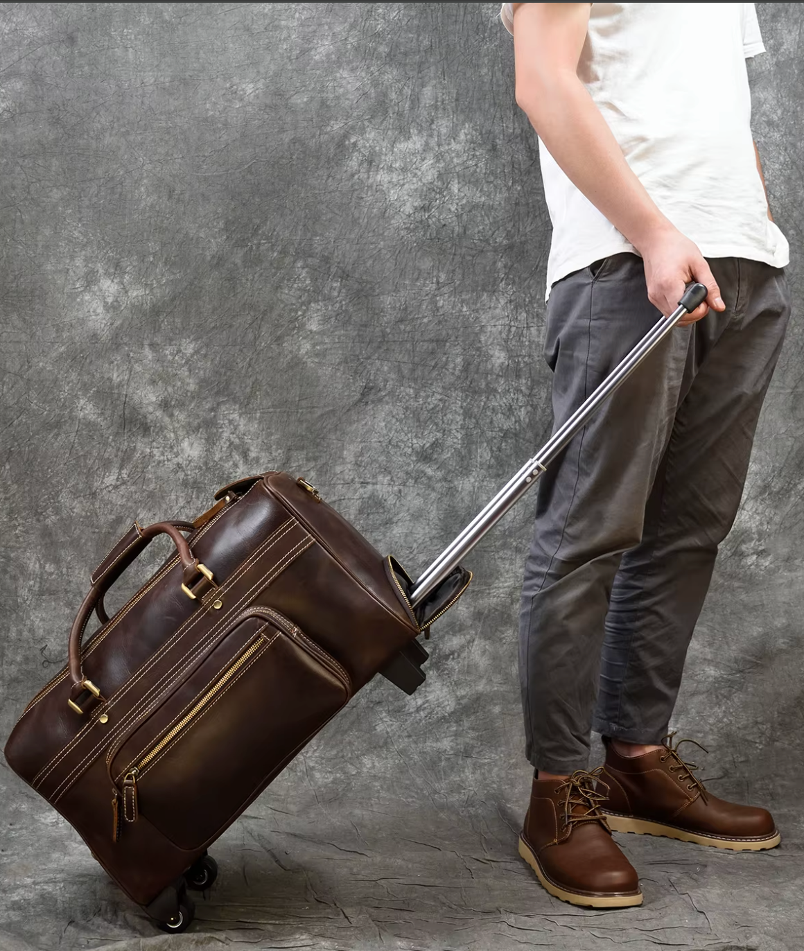 Women's leather luggage bag wheels duffle bag trolley case