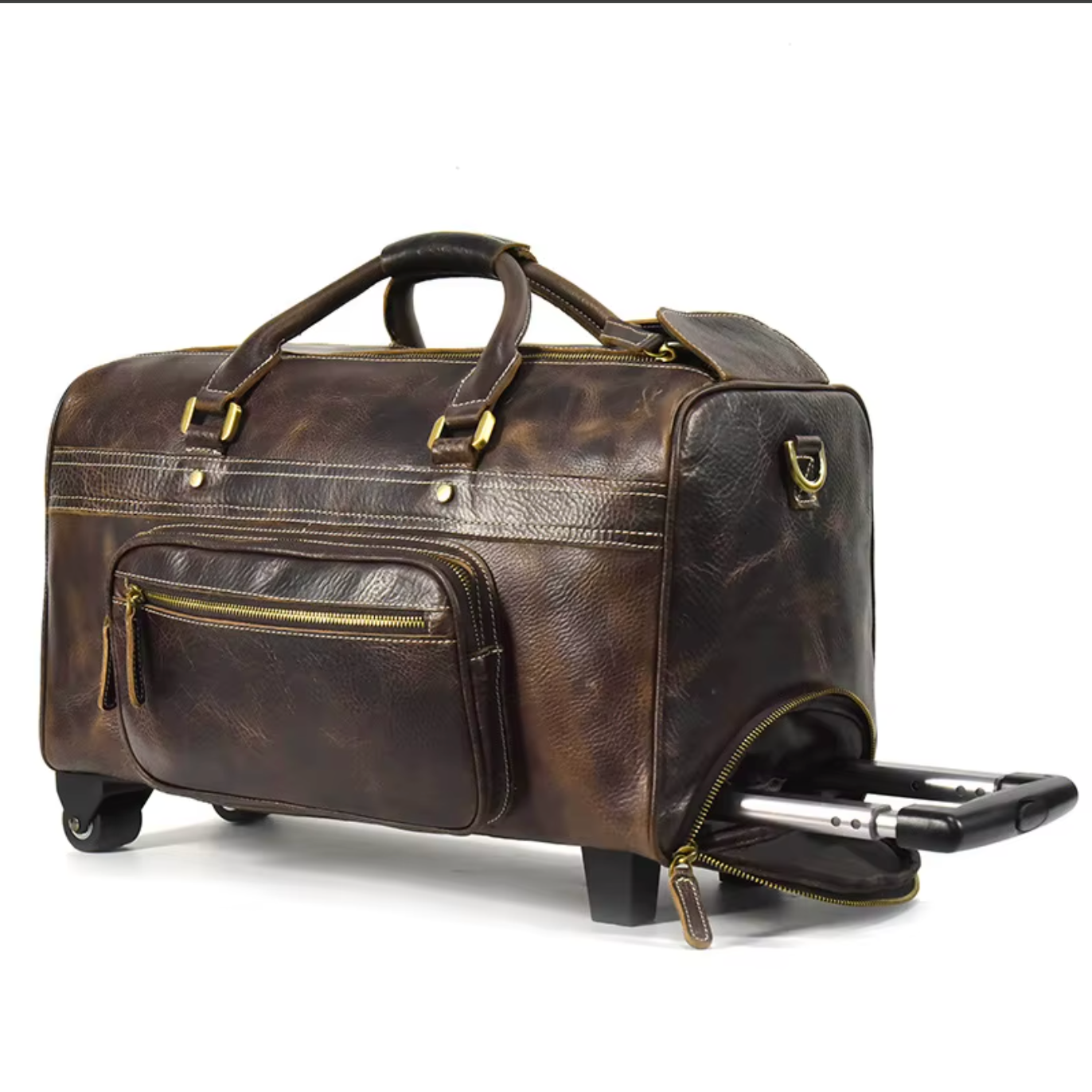 wheeled leather duffle bag trolley case