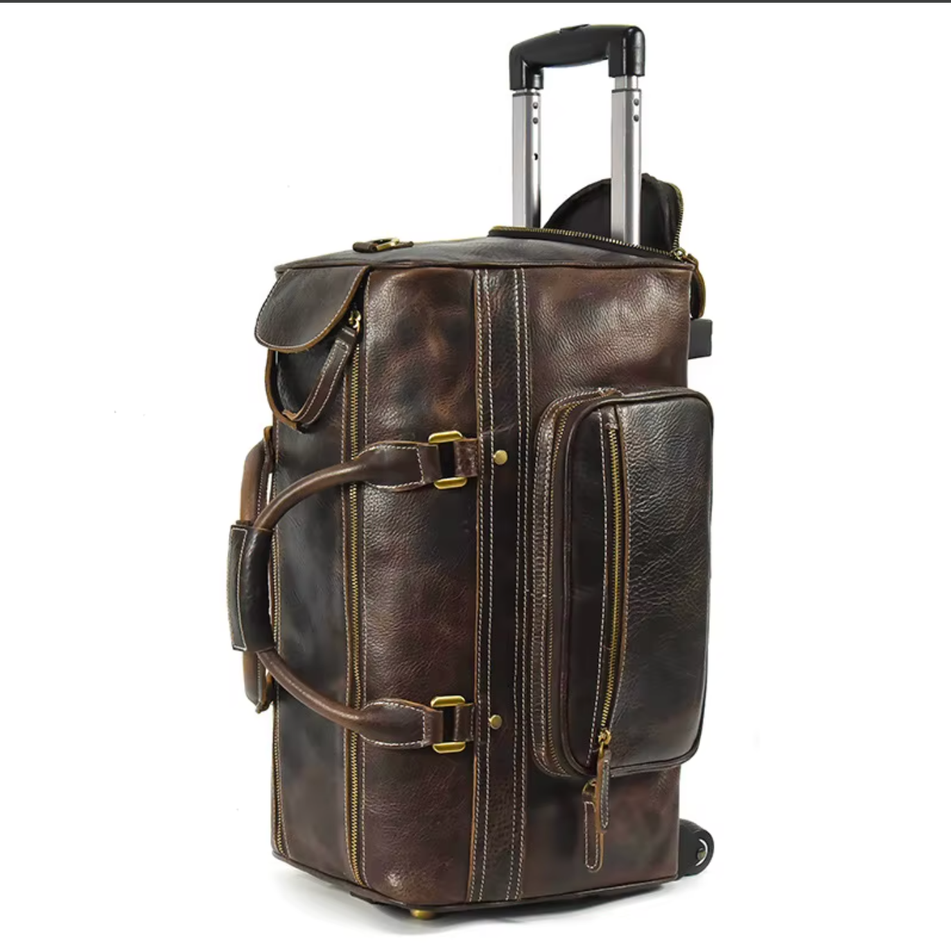wheeled leather duffle bag trolley case
