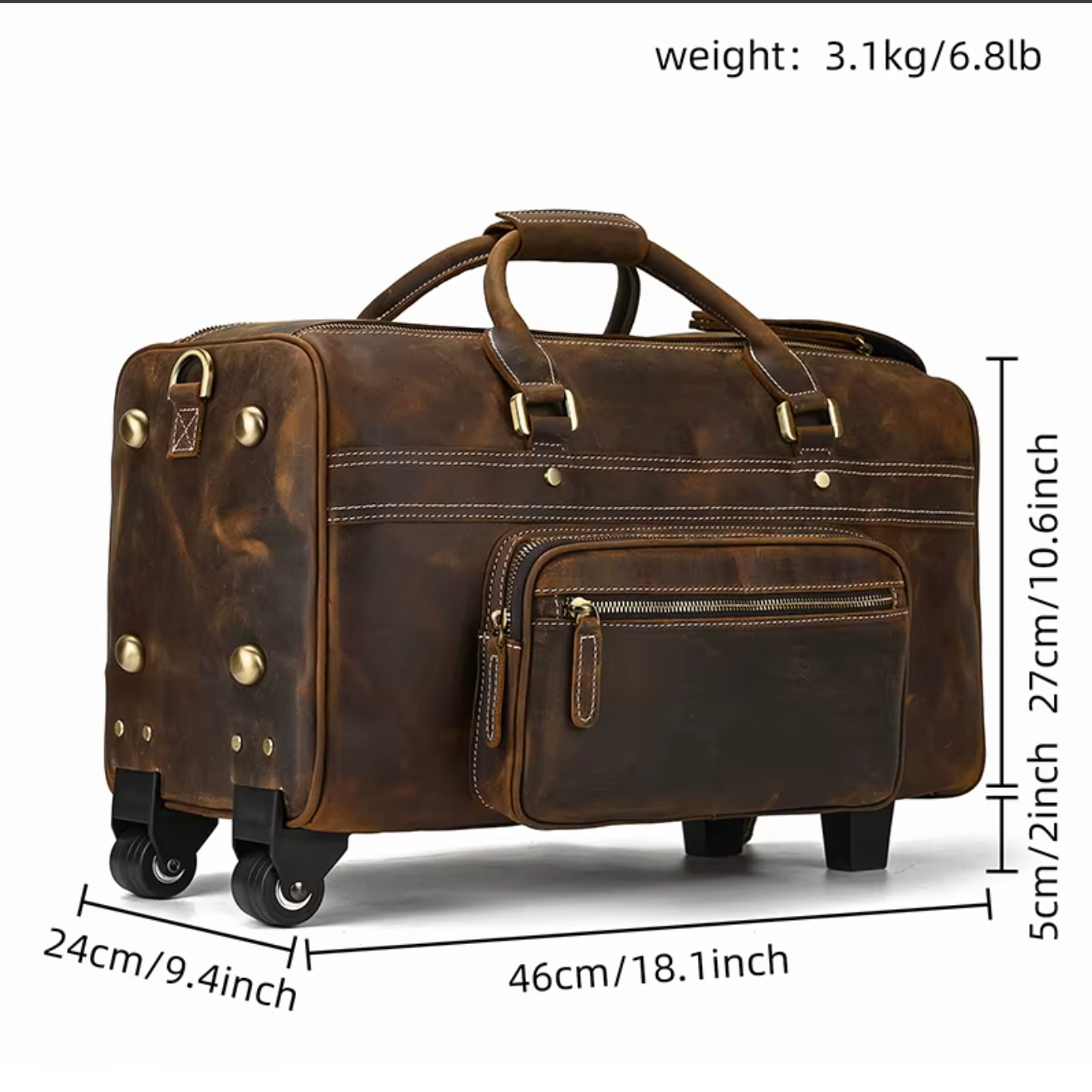 large genuine leather luggage bag wheels trolley case