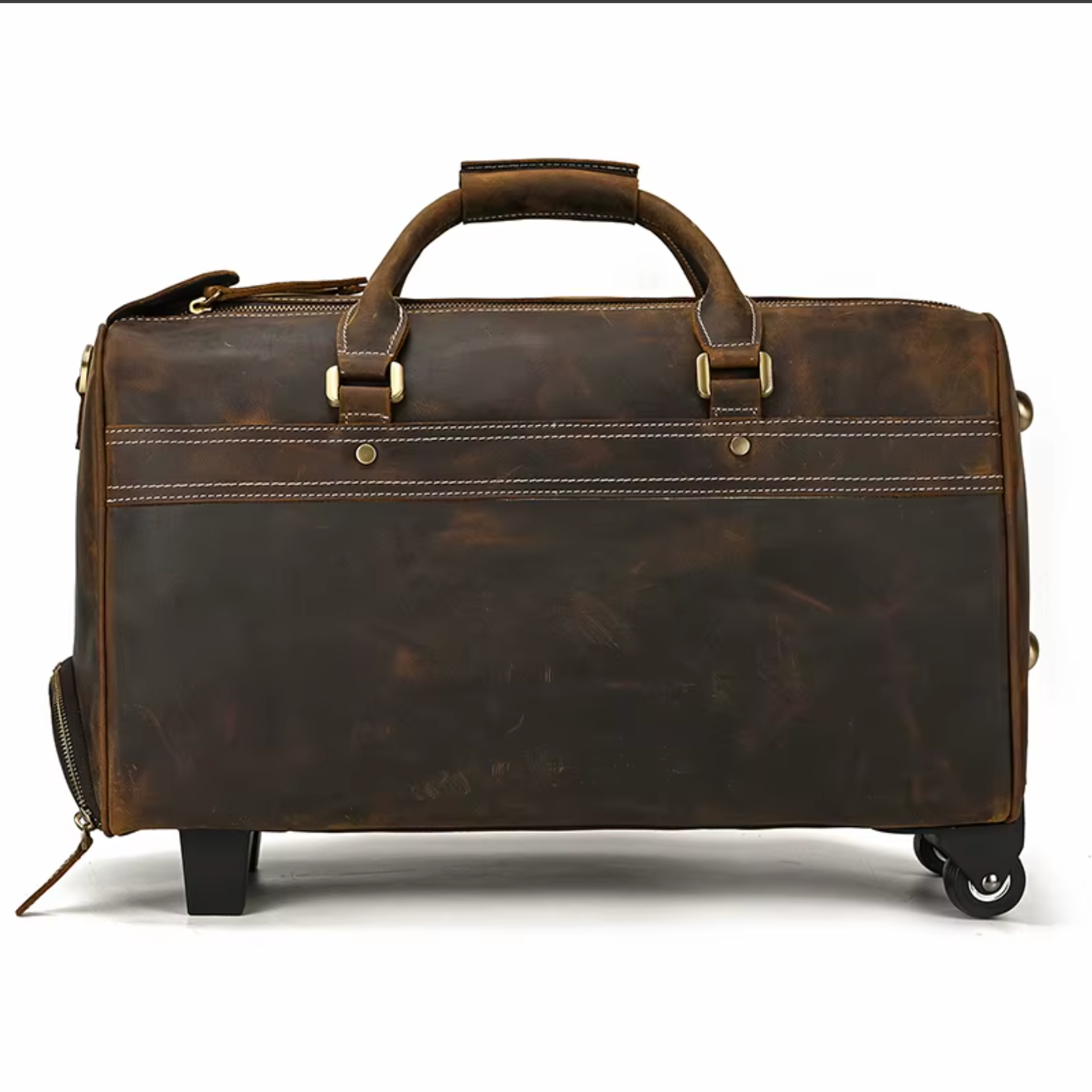 large genuine leather luggage bag wheels trolley case