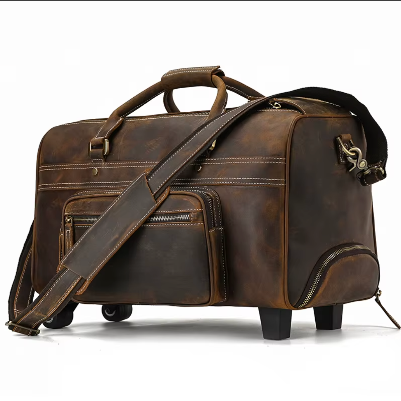 large genuine leather luggage bag wheels trolley case