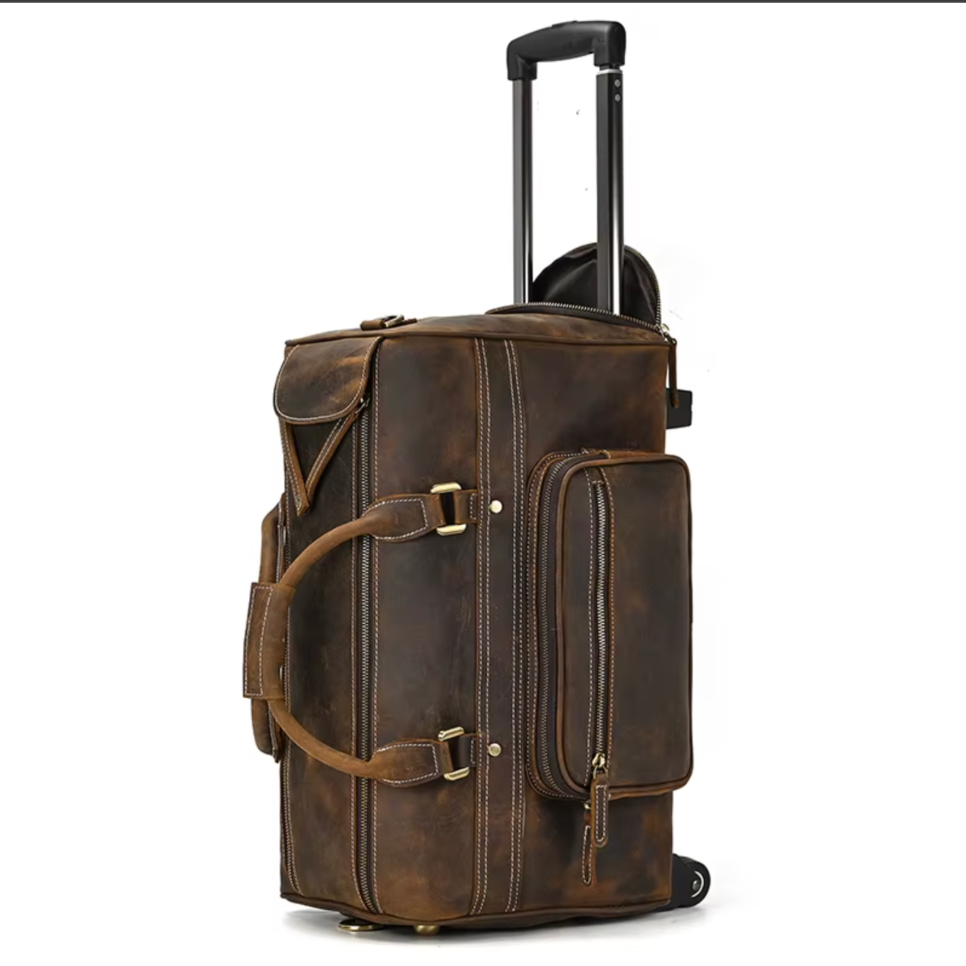 large genuine leather luggage bag wheels trolley case